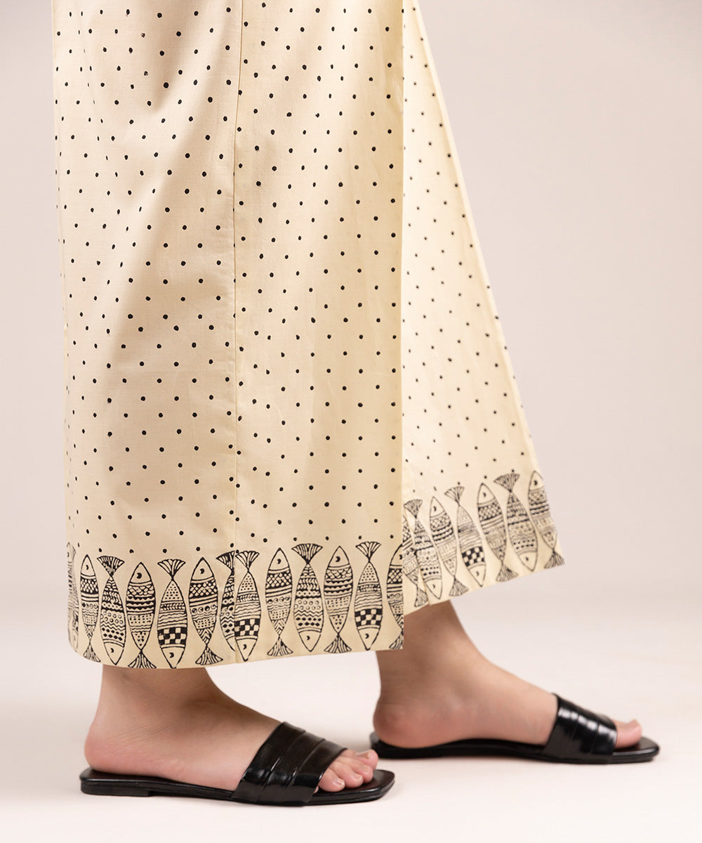 Women's Pret Cambric Printed Off White Culottes