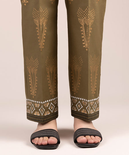 Women's Pret Cambric Printed Green Straight Pants