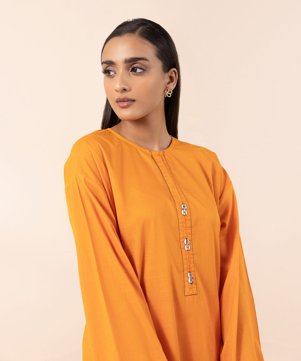 Women's Pret Cross Hatch Orange Solid Straight Shirt