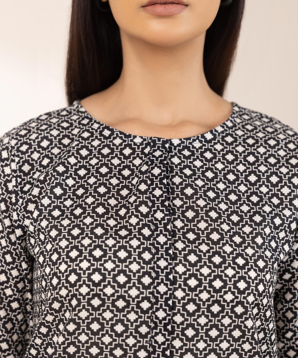 Women's Pret Khaddar Printed Black A-Line Shirt