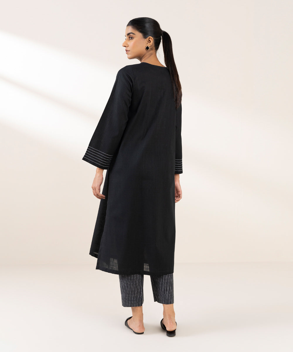 Women's Pret Khaddar Solid Black A-Line Shirt