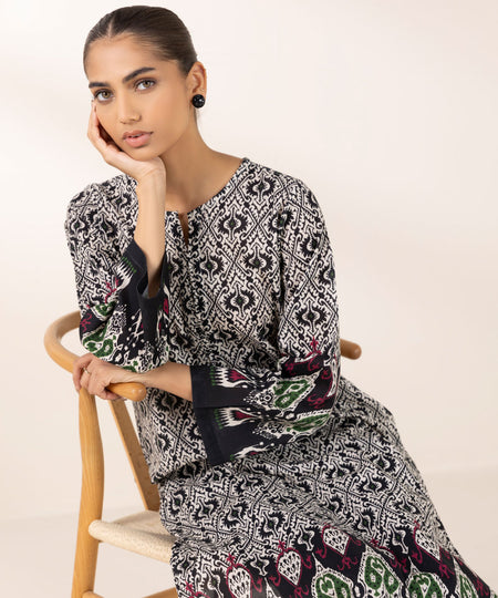 Women's Pret Khaddar Printed Black A-Line Shirt