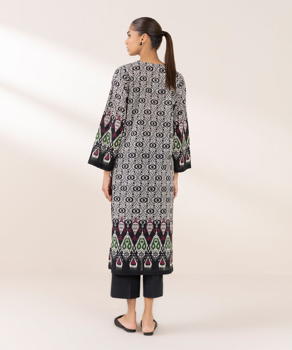 Women's Pret Khaddar Printed Black A-Line Shirt