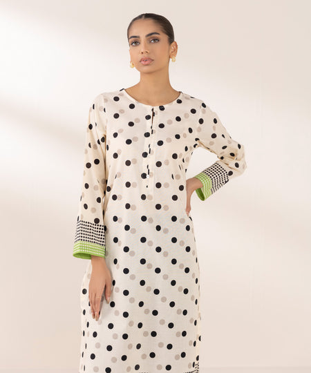 Women's Pret Khaddar Printed Off White A-Line Shirt