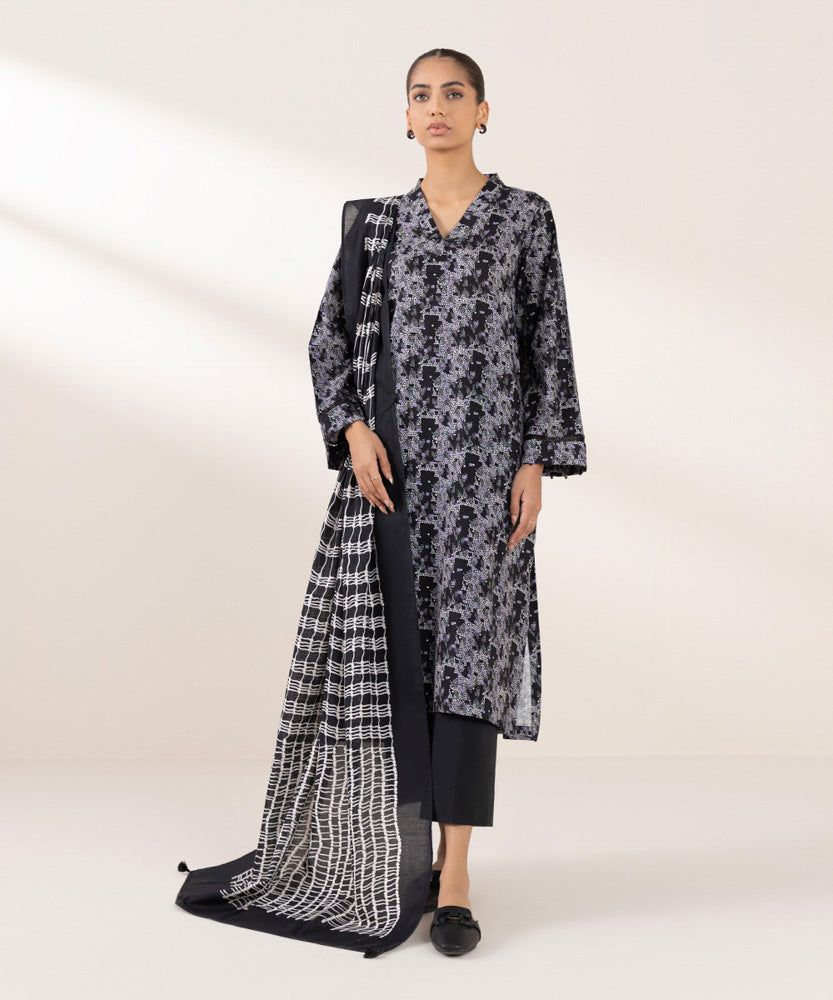 Women's Pret Khaddar Printed Black A-Line Shirt