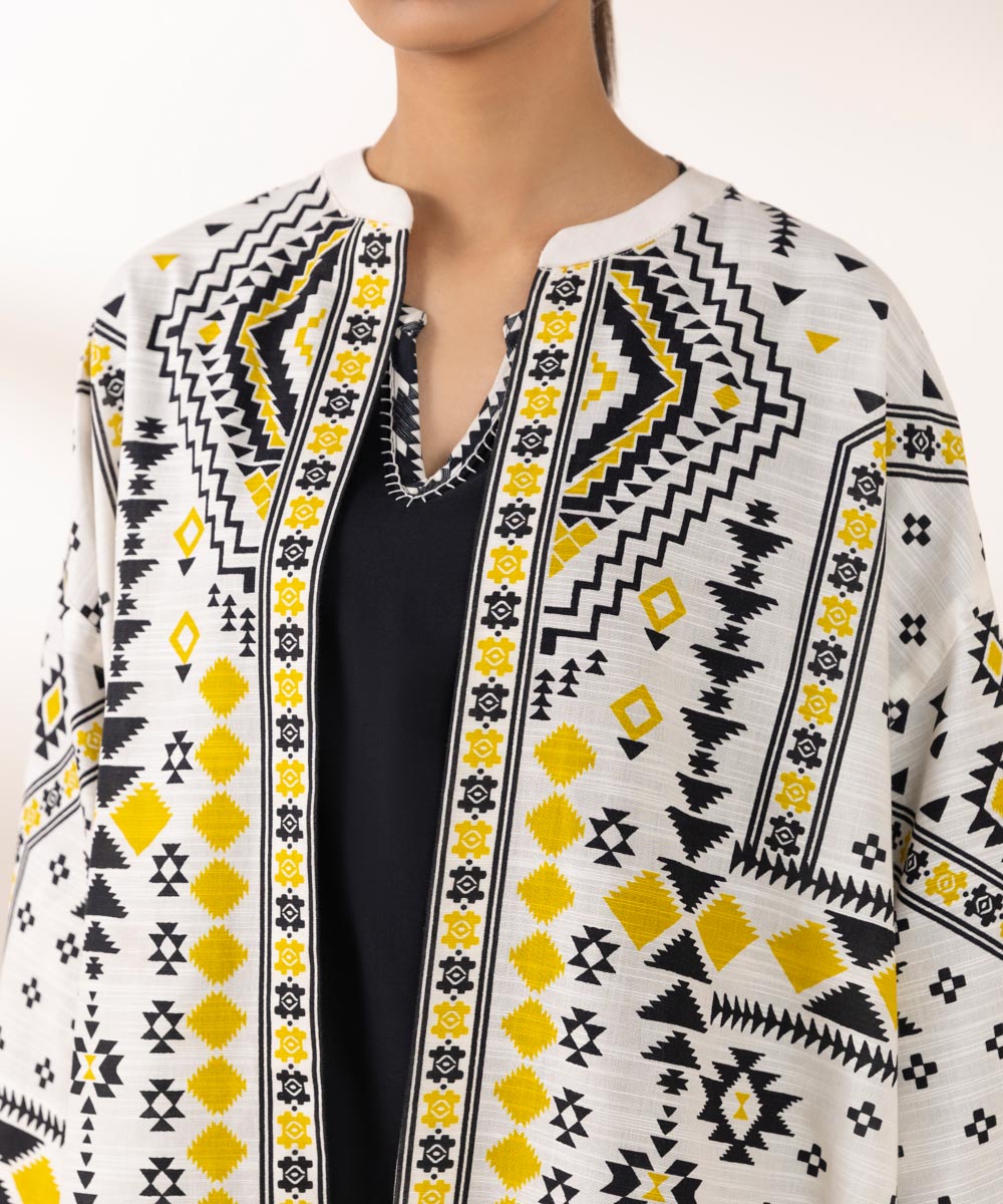 Women's Pret Khaddar Printed Multi Front Open Jacket 