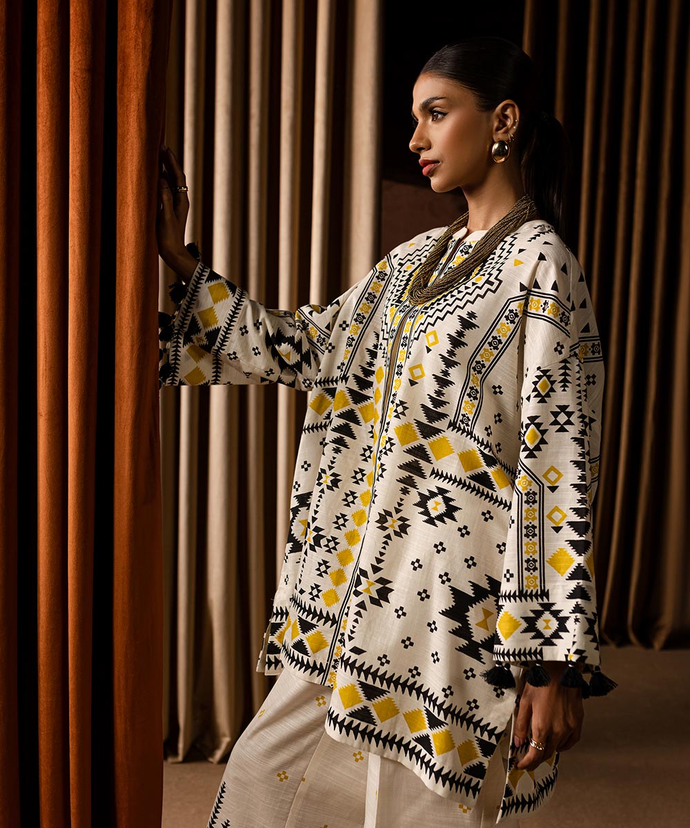 Women's Pret Khaddar Printed Multi Front Open Jacket 