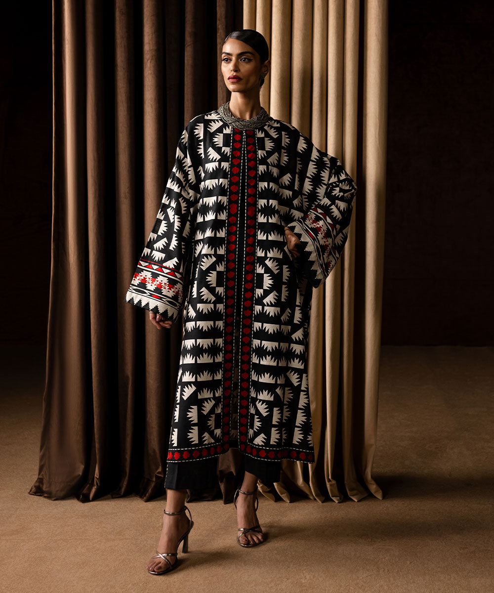 Women's Pret Khaddar Printed Multi Front Open Jacket 