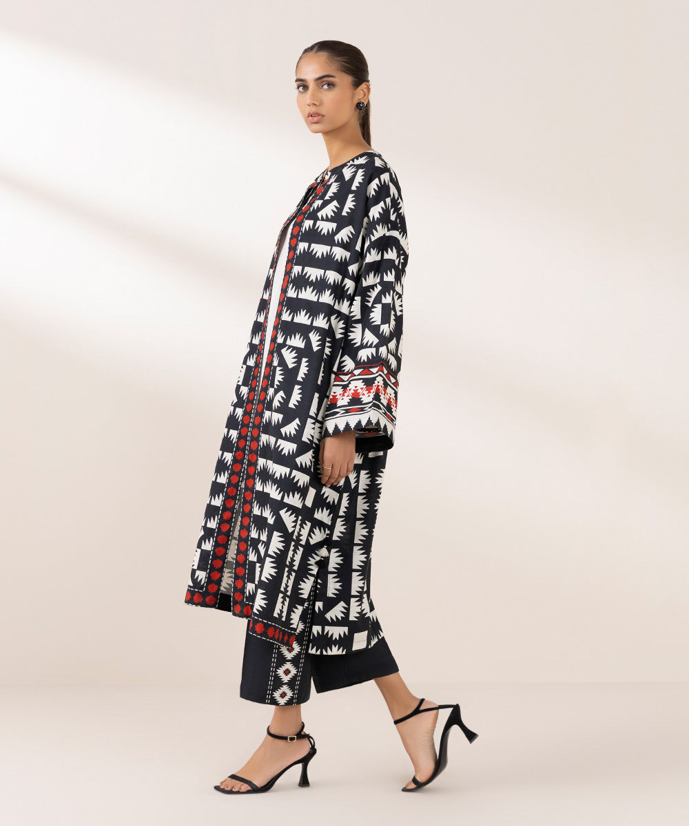 Women's Pret Khaddar Printed Multi Front Open Jacket 