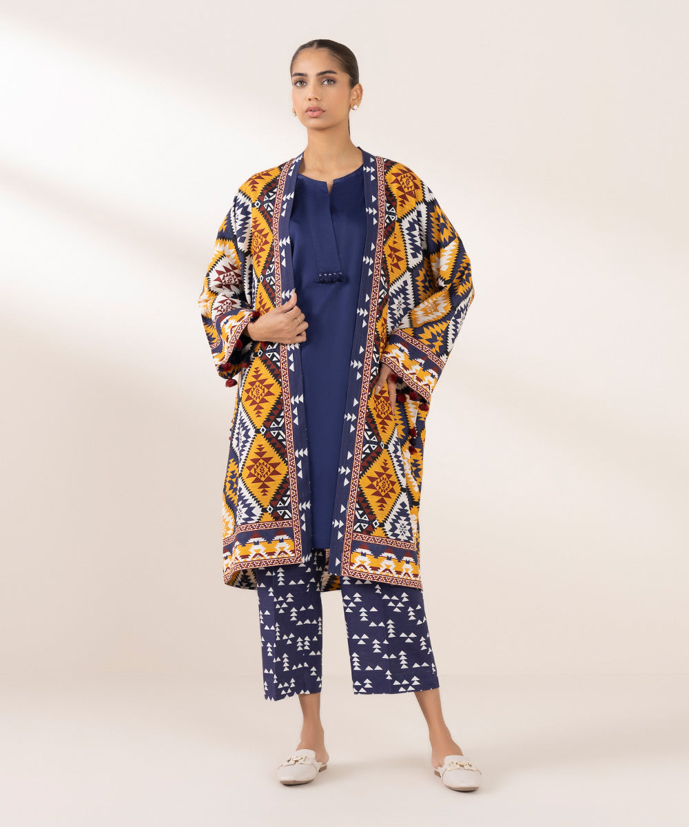 Women's Pret Khaddar Printed Multi Front Open Jacket 