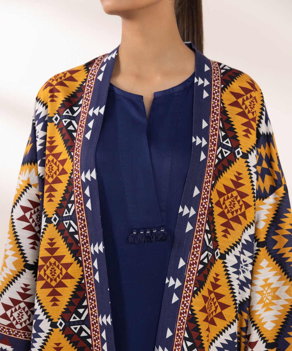 Women's Pret Khaddar Printed Multi Front Open Jacket 