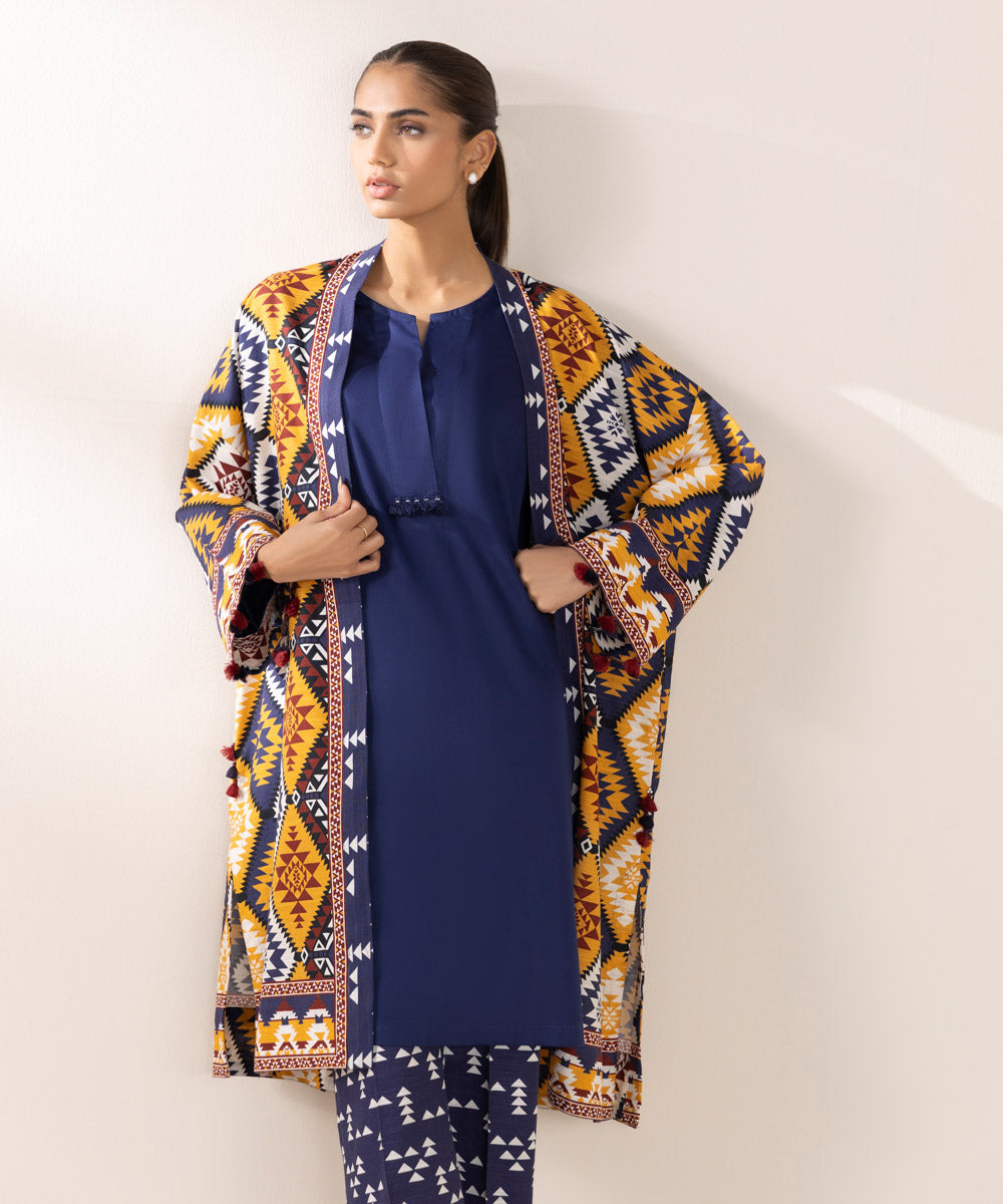 Women's Pret Khaddar Printed Multi Front Open Jacket 