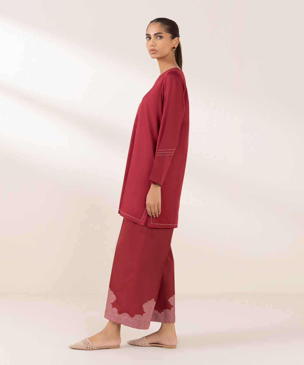 Women's Pret Cotton Satin Solid Red Boxy Shirt