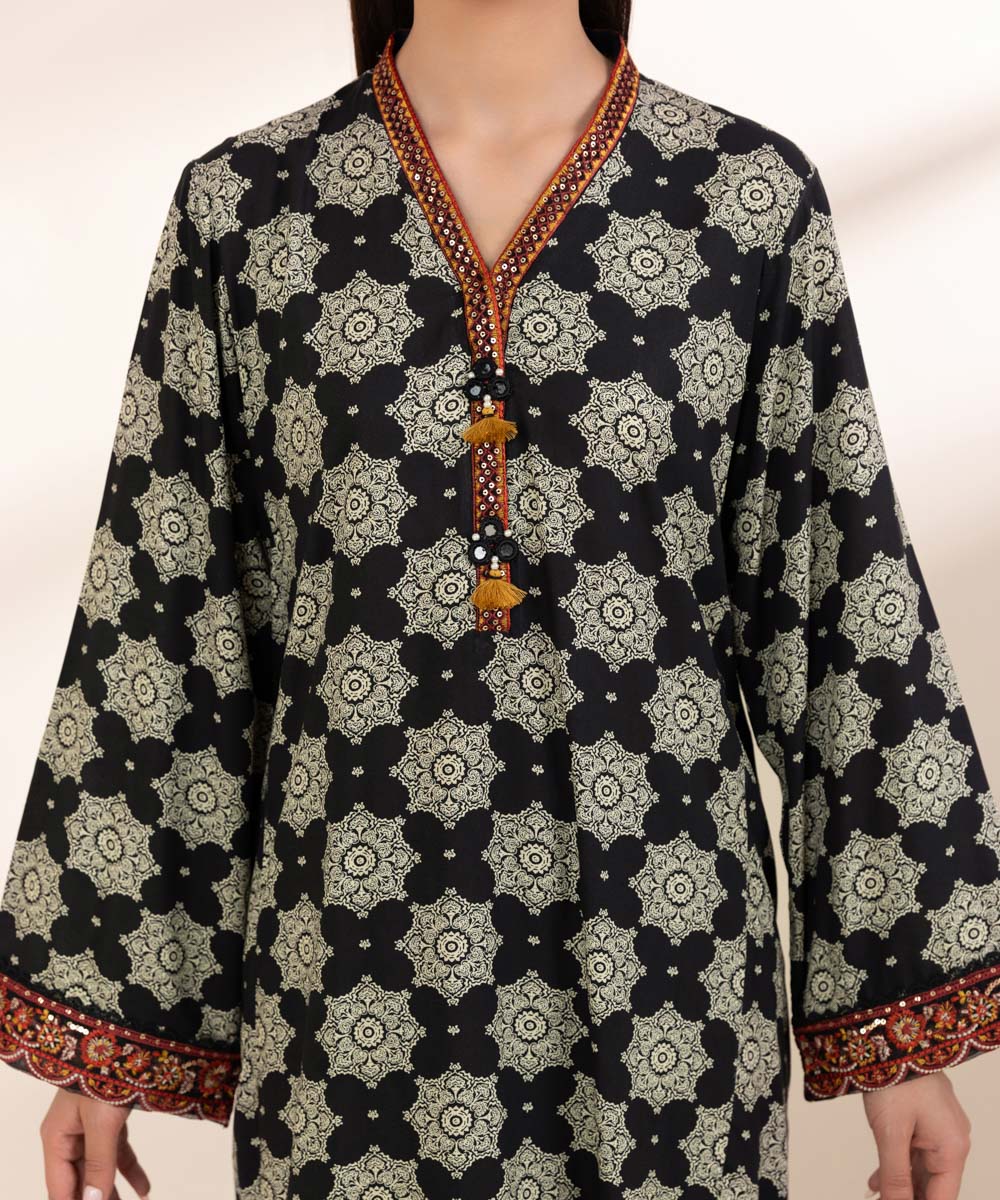 Women's Pret Arabic Lawn Embroidered Black A-Line Shirt