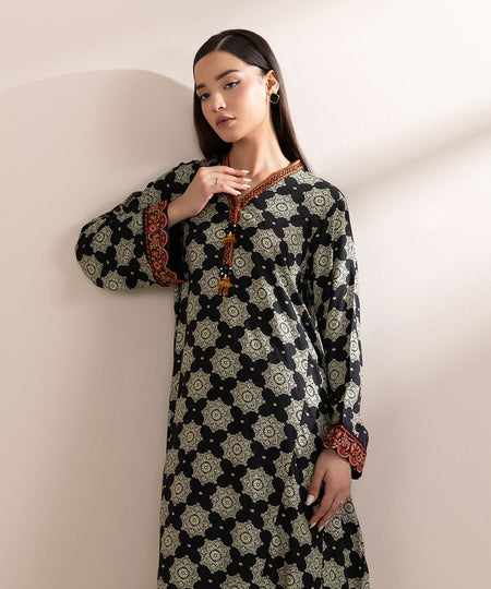 Women's Pret Arabic Lawn Embroidered Black A-Line Shirt