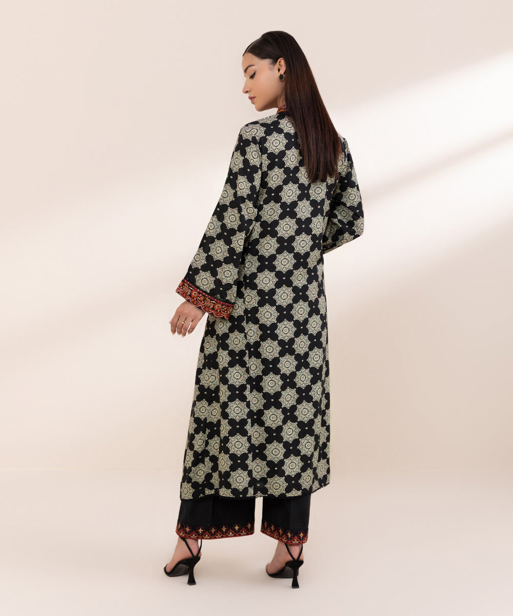 Women's Pret Arabic Lawn Embroidered Black A-Line Shirt