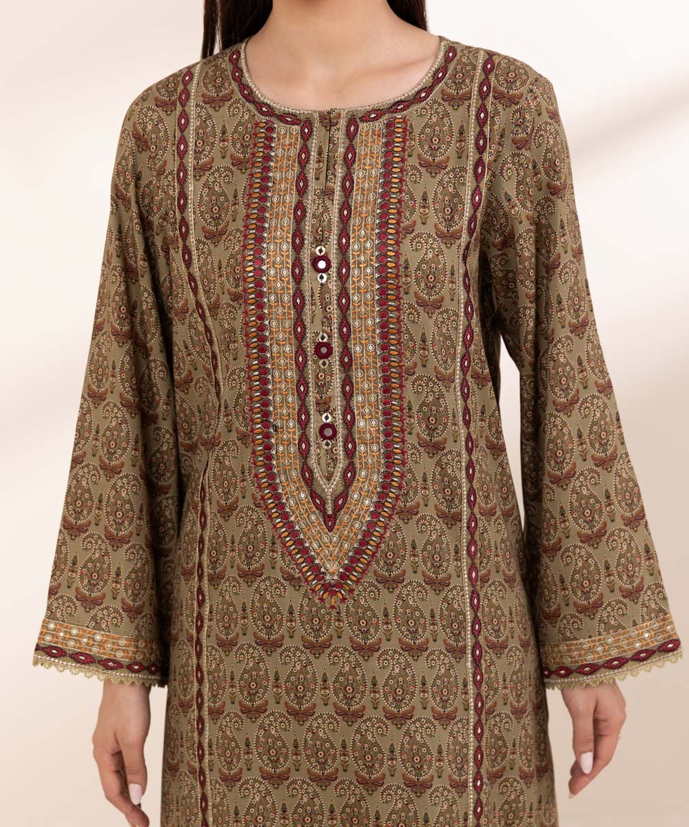 Women's Pret Arabic Lawn Embroidered Brown A-Line Shirt