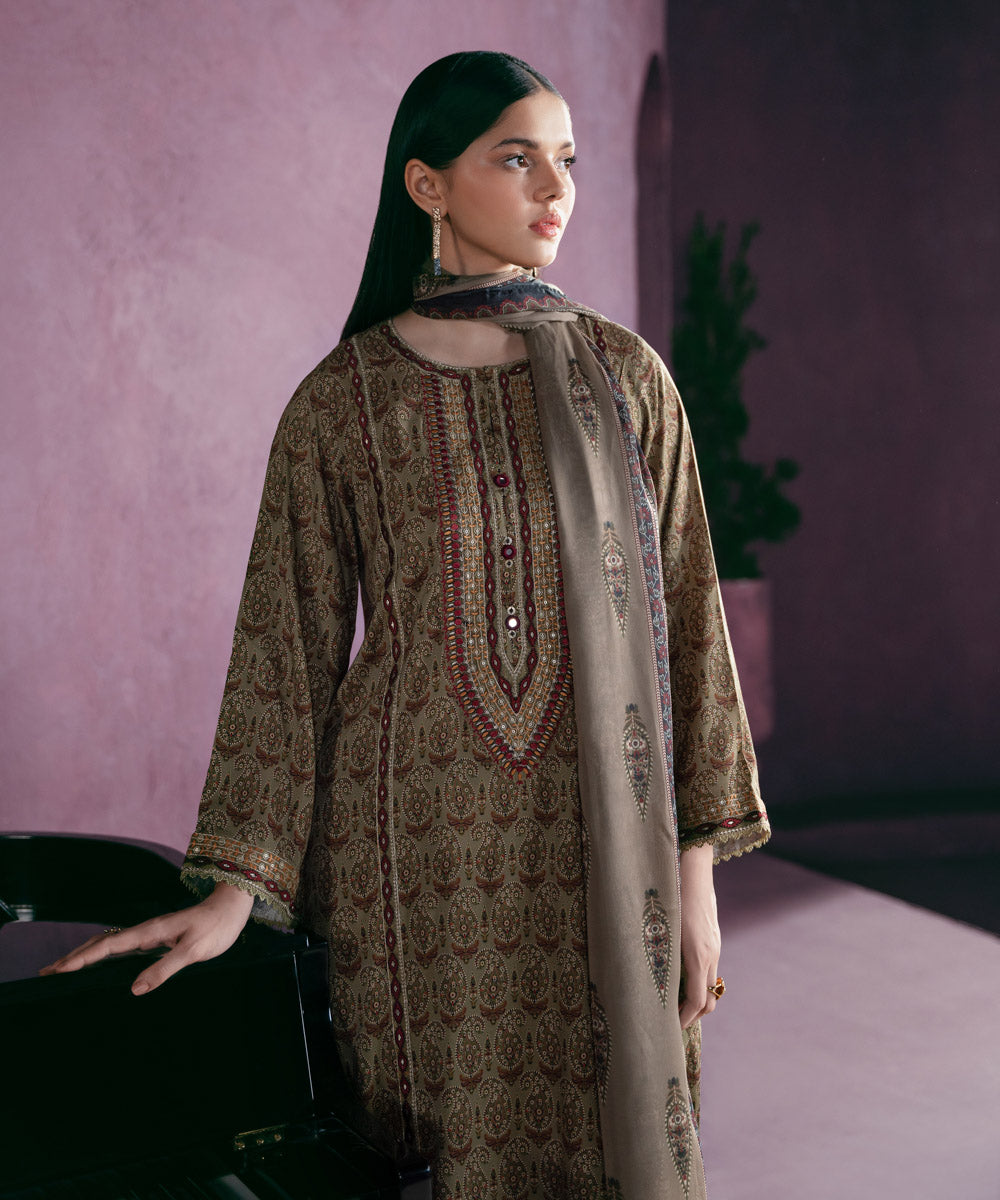 Women's Pret Arabic Lawn Embroidered Brown A-Line Shirt