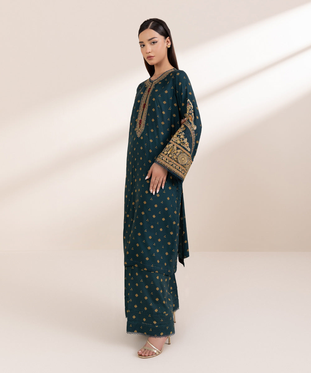 Women's Pret Arabic Lawn Embroidered Green A-Line Shirt