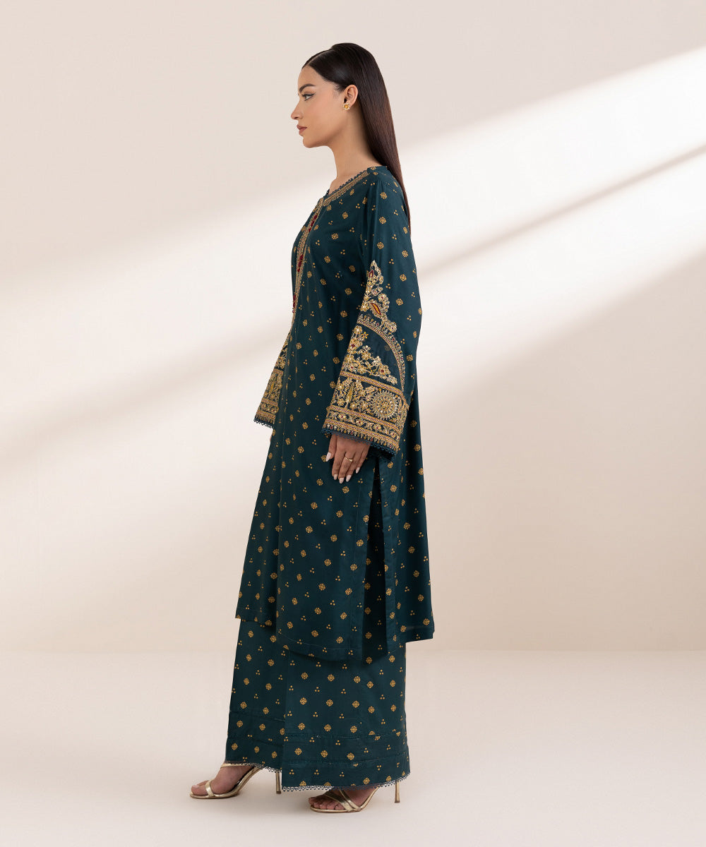 Women's Pret Arabic Lawn Embroidered Green A-Line Shirt