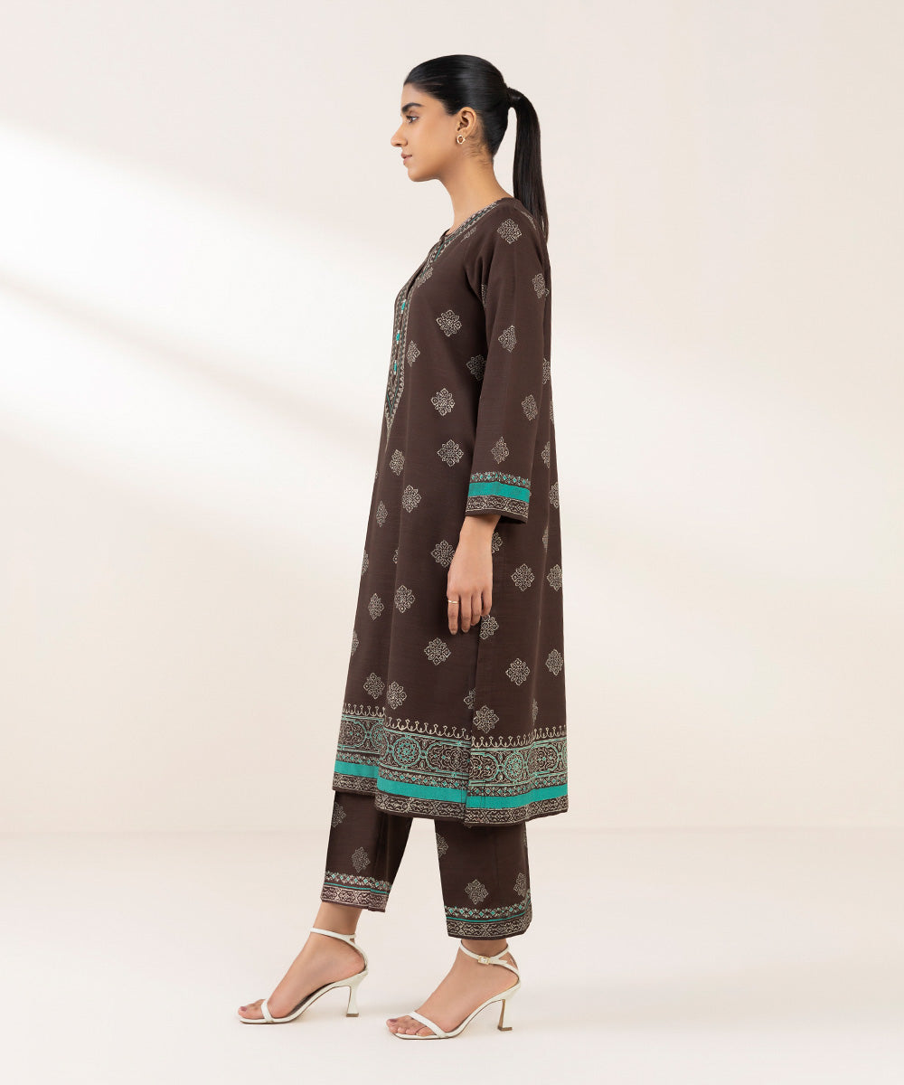 Women's Pret Khaddar Printed Brown A-Line Shirt