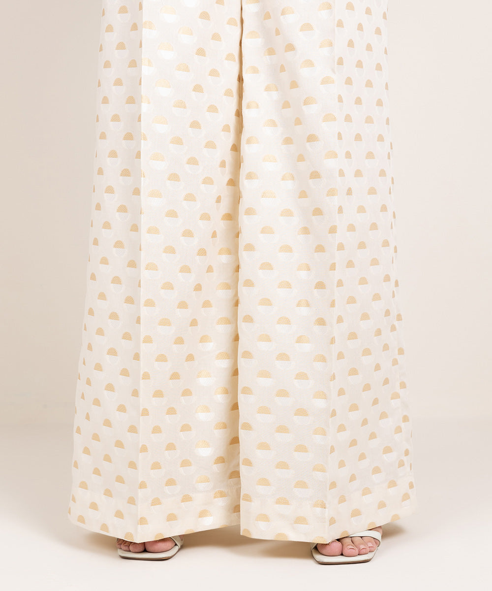 Women's Pret Extra Weft Jacquard Solid Beige Culottes