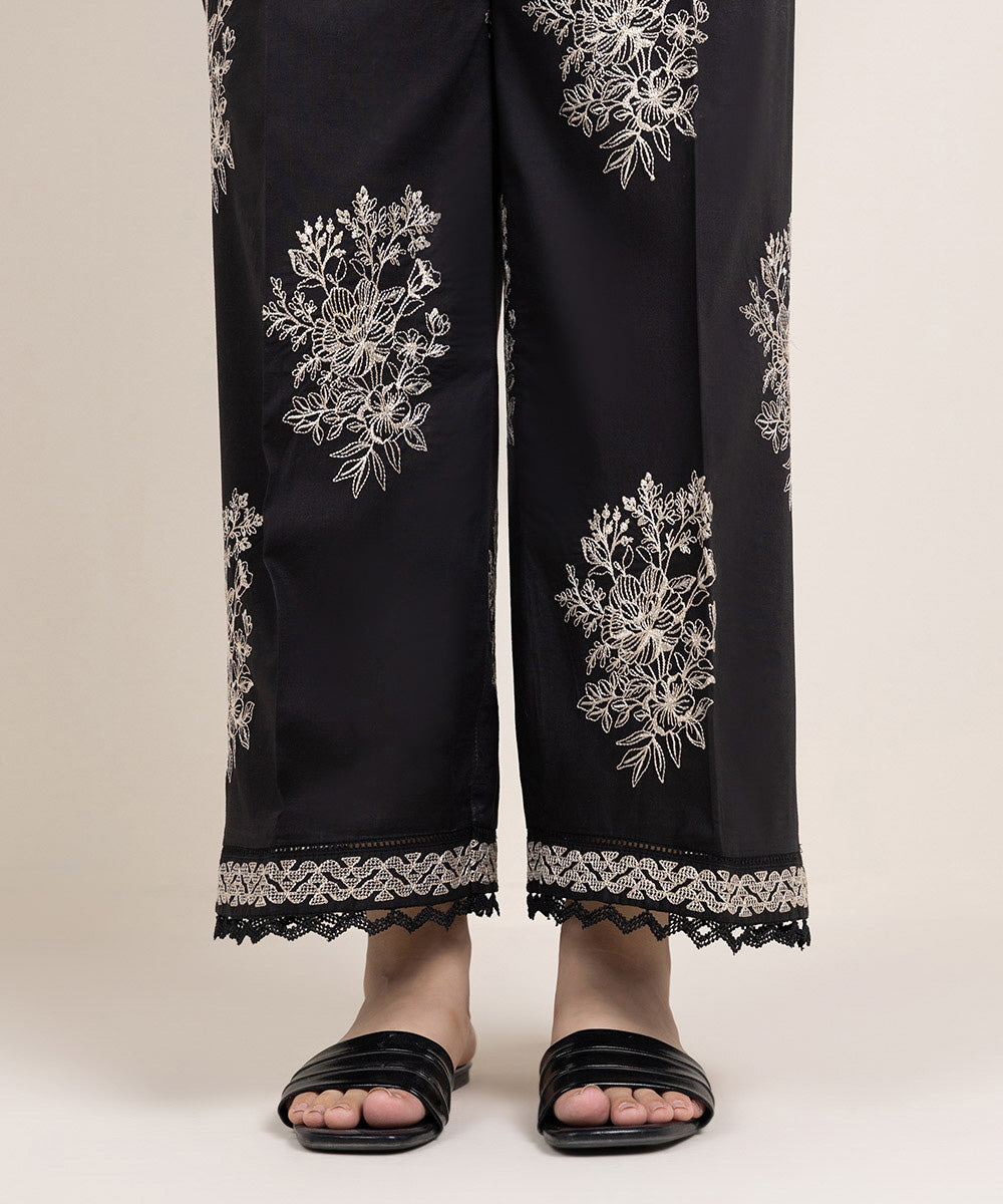 Women's Pret Cambric Embroidered Black Culottes