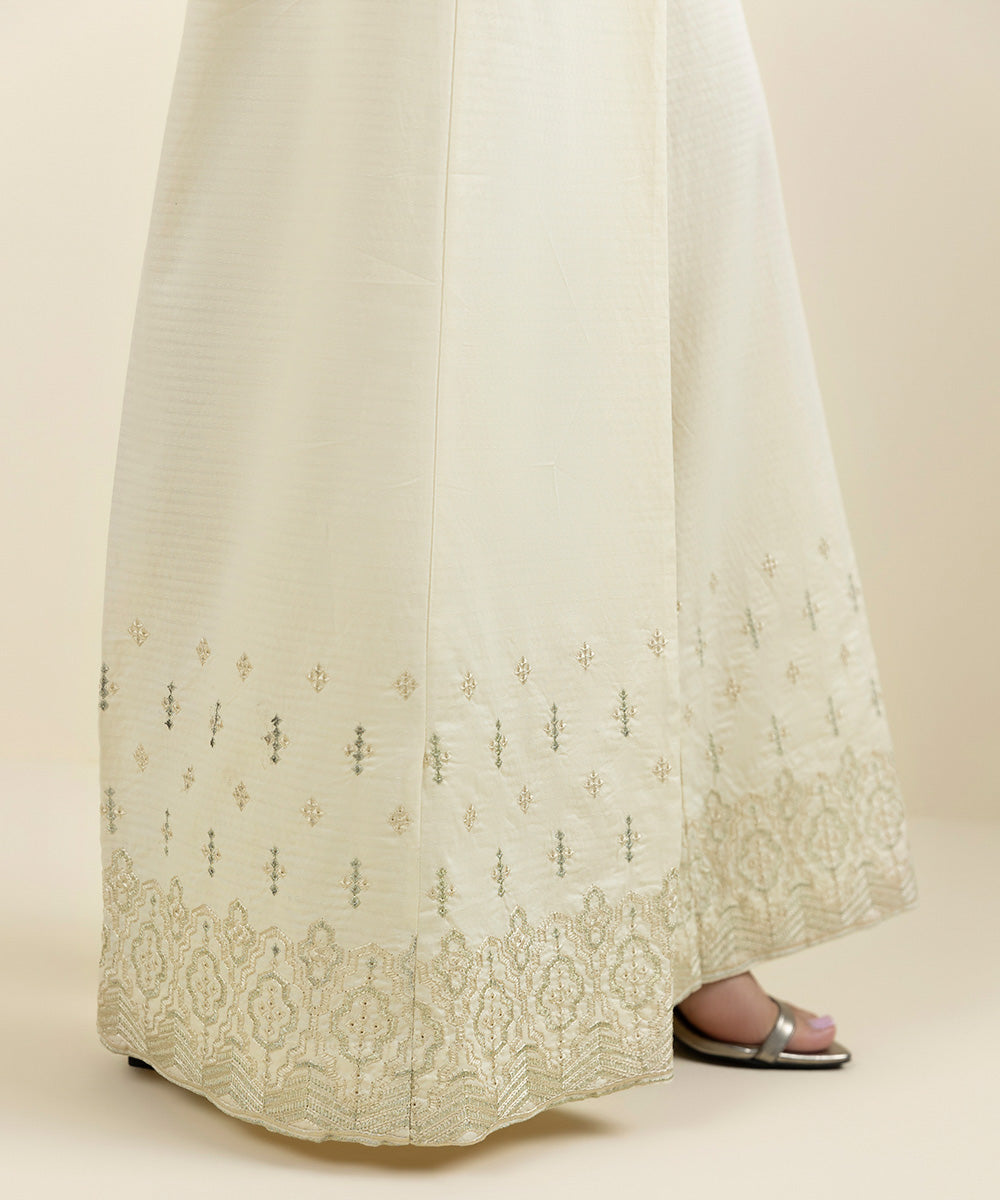 Women's Pret Dobby Embroidered Off White Culottes