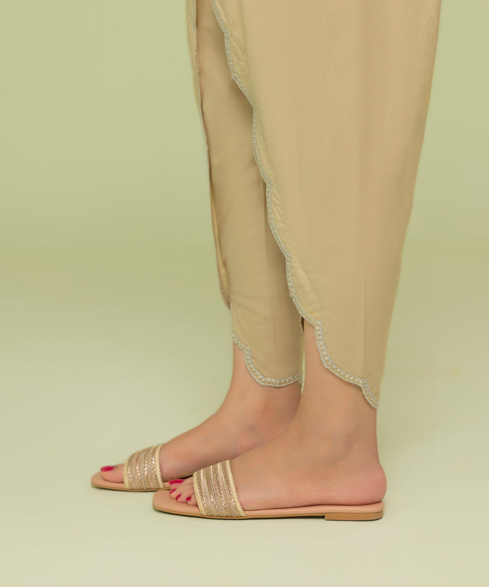 Women's Eid Pret Cambric Embroidered Beige Trousers