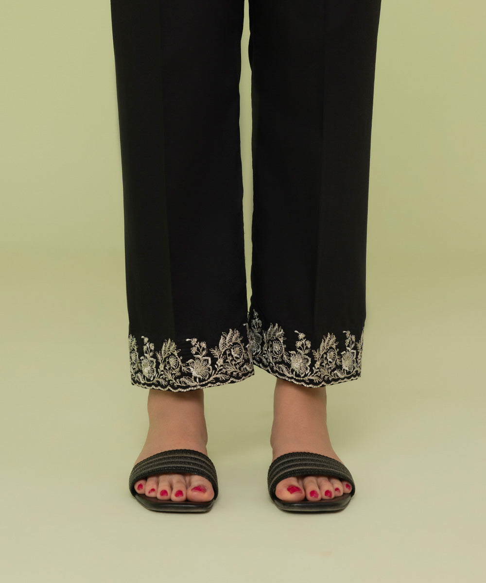 Women's Eid Pret Cambric Embroidered Black Straight Pants