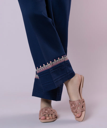 Embroidered Cotton Straight Pants