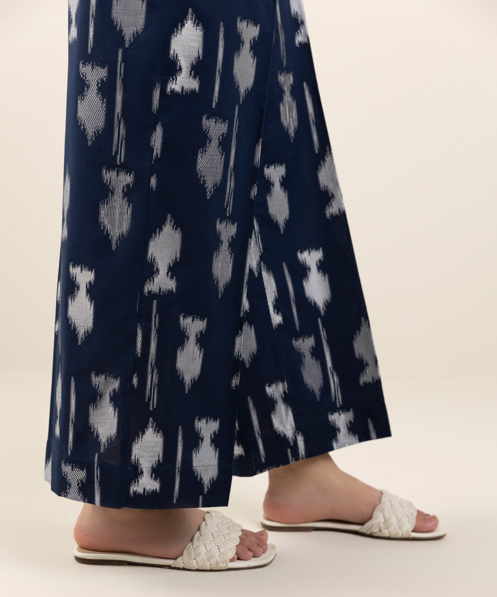 Women's Pret Extra Weft Jacquard Blue Dyed Culottes