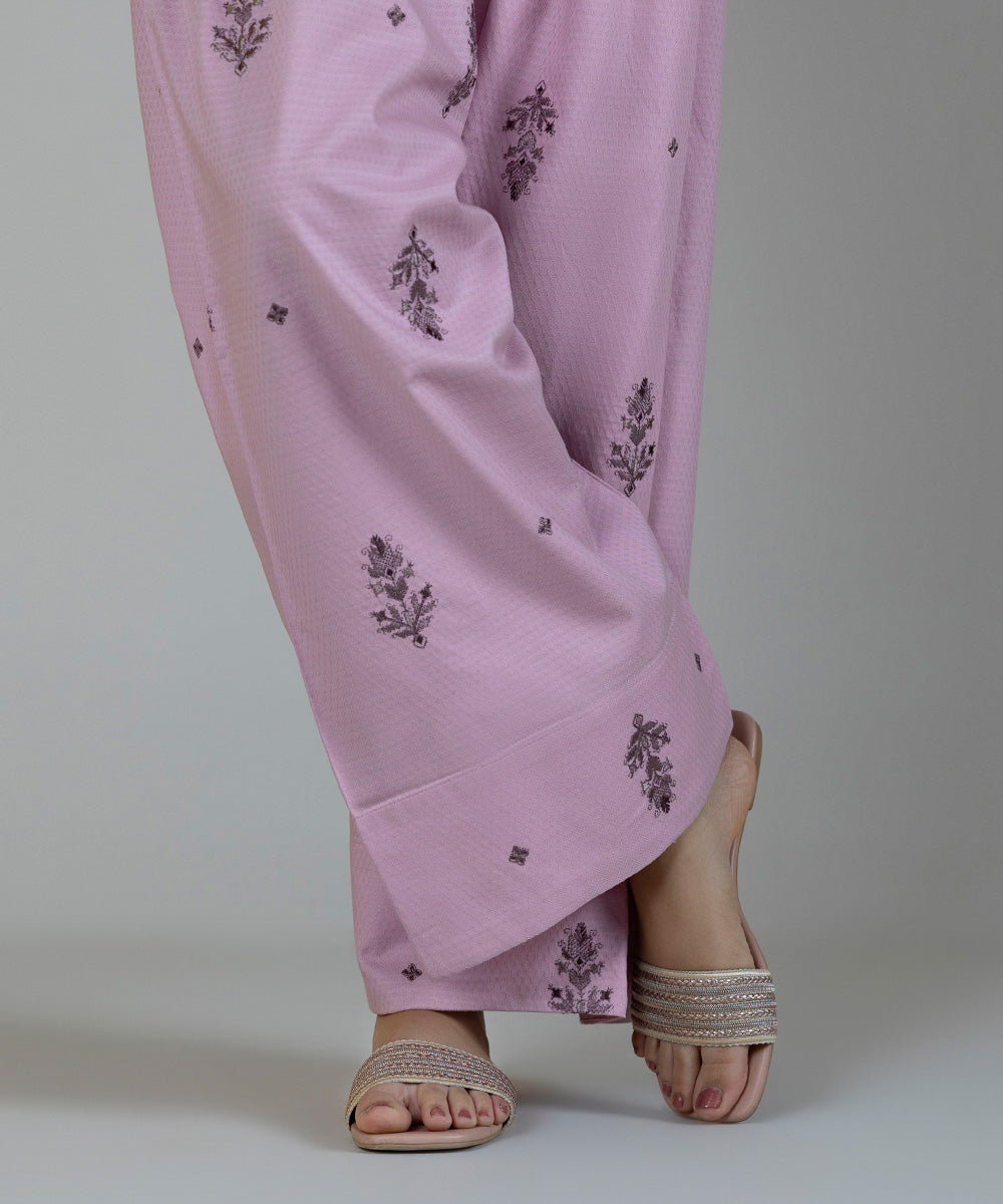 Women's Pret Dobby Embroidered Pink Shalwar