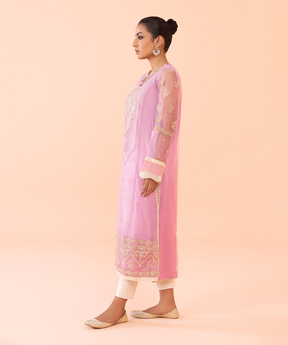 Women's Intermix Pret Luxe Embroidered Blended Net Tea Pink Shirt