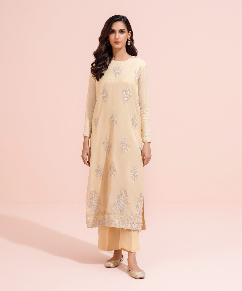 Women's Eid Pret Masoori Embroidered Pale Yellow 2 Piece Suit