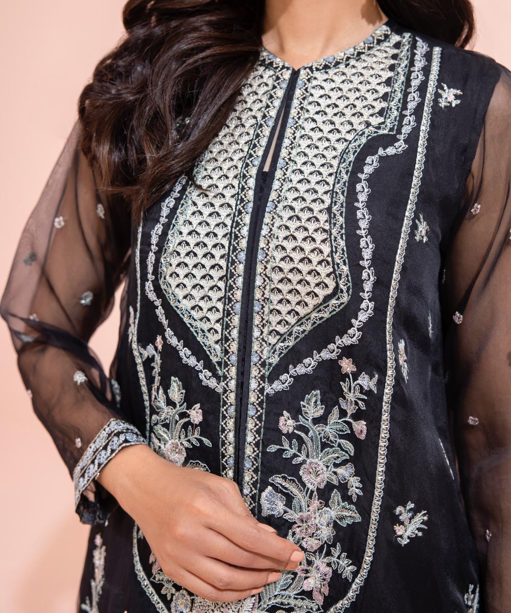 Women's Eid Pret Blended Organza Embroidered Black 0 Shirt