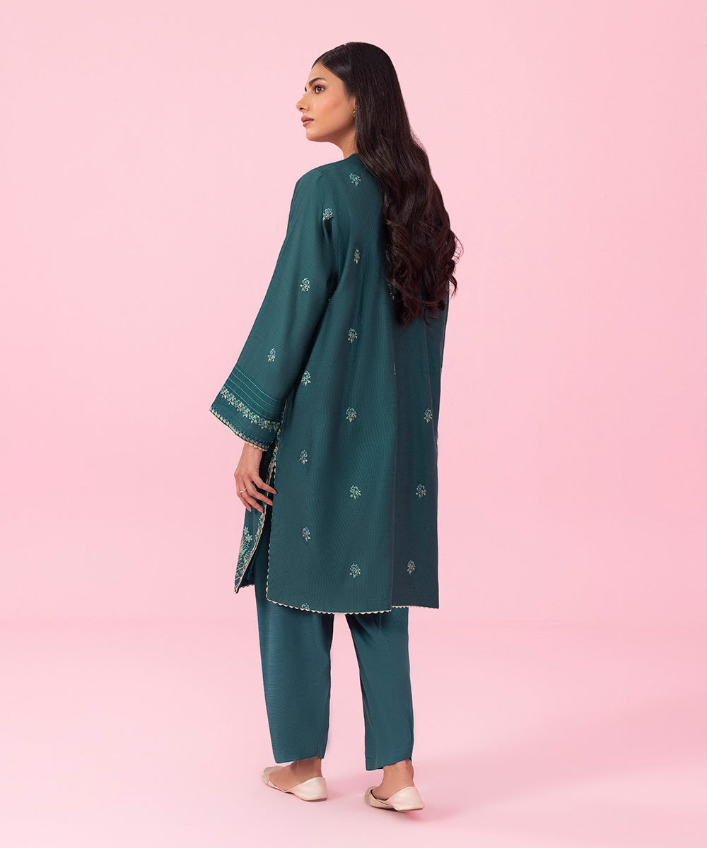 Women's Festive Pret Embroidered Silk Cotton Net Green 2 Piece Suit