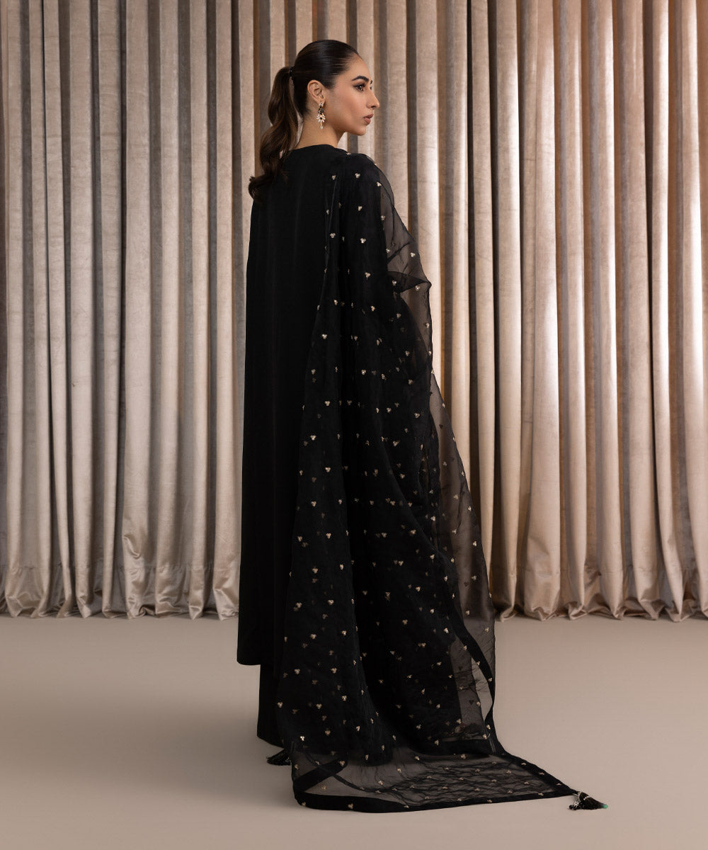 Women's Pret Embellished Raw Silk Black 3 Piece Suit