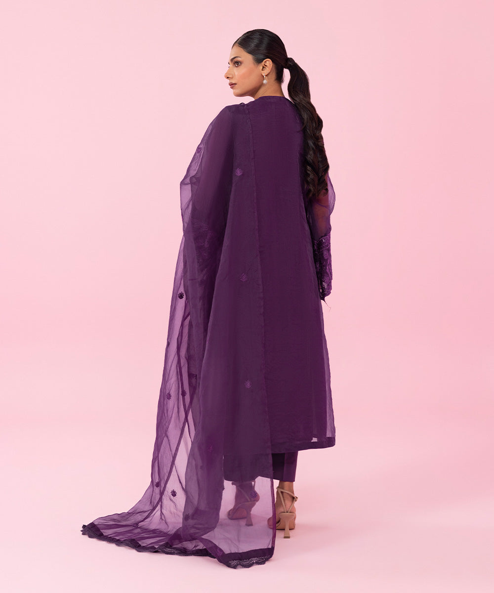 Women's Festive Pret Embroidered Organza Purple 2 Piece Suit