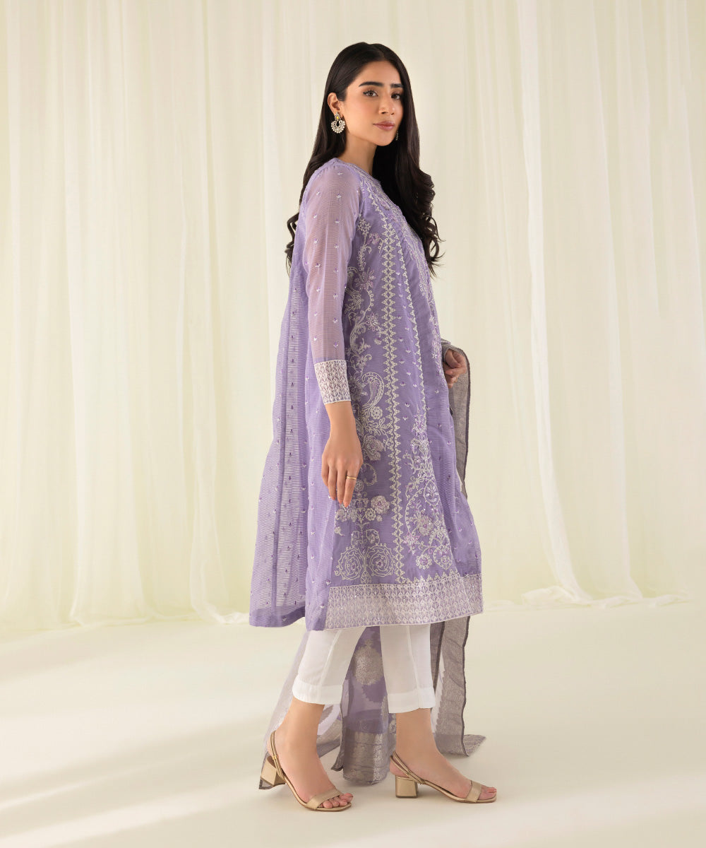Women's Eid Pret Blended Karandi Dobby Embroidered Lilac 2 Piece Suit