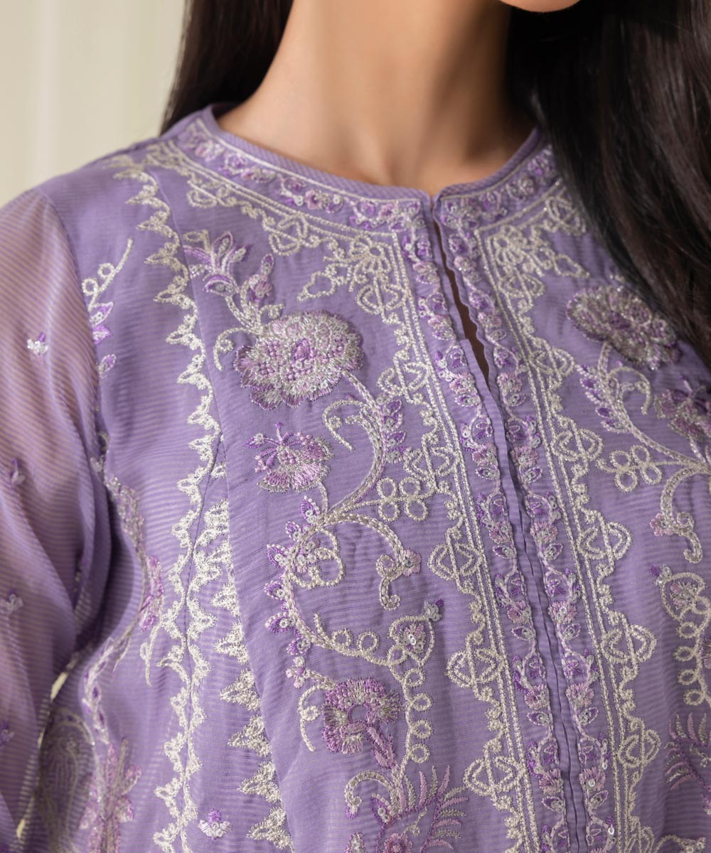 Women's Eid Pret Blended Karandi Dobby Embroidered Lilac 2 Piece Suit