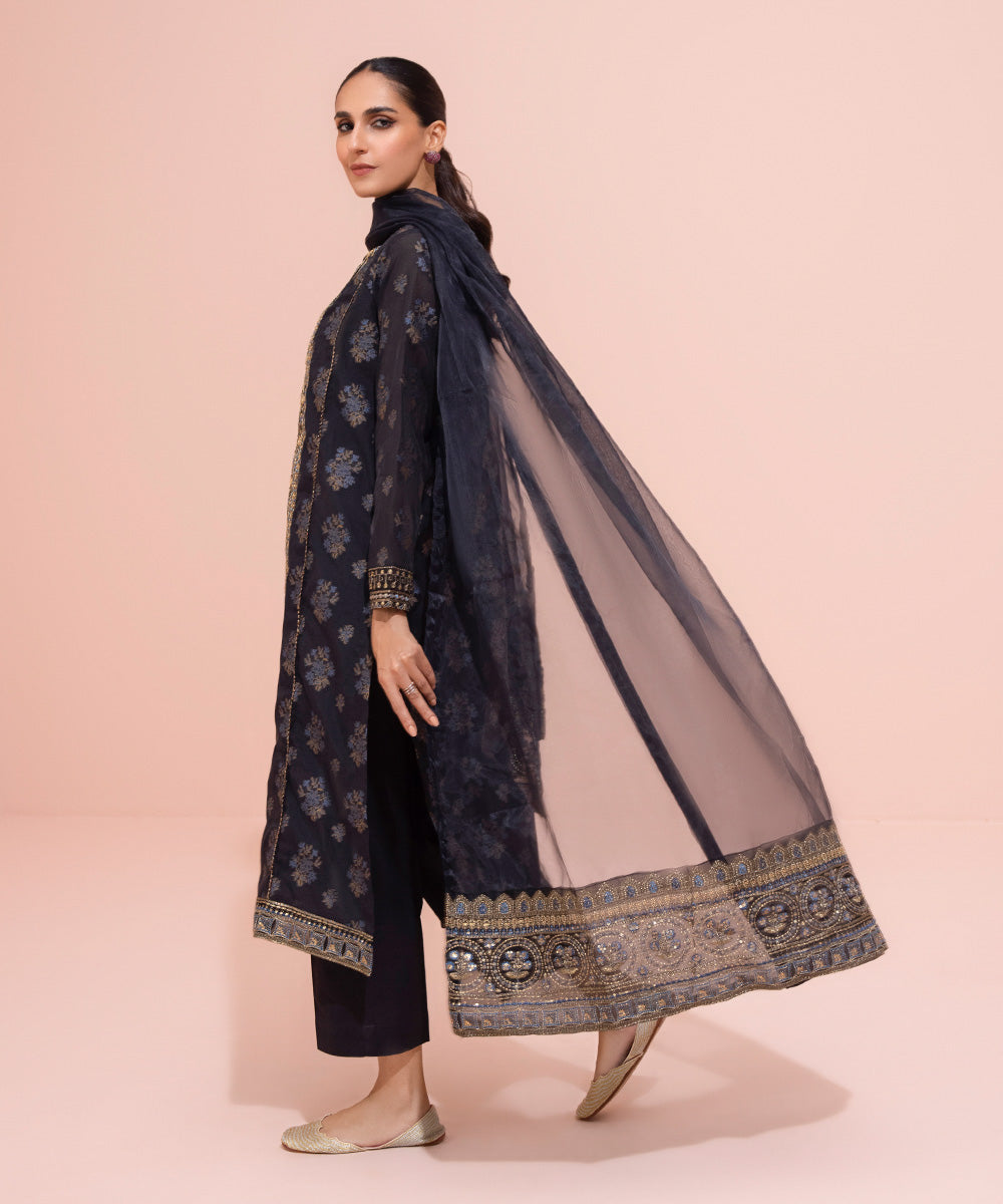 Women's Eid Pret Kota Jacquard Embroidered Black 2 Piece Suit