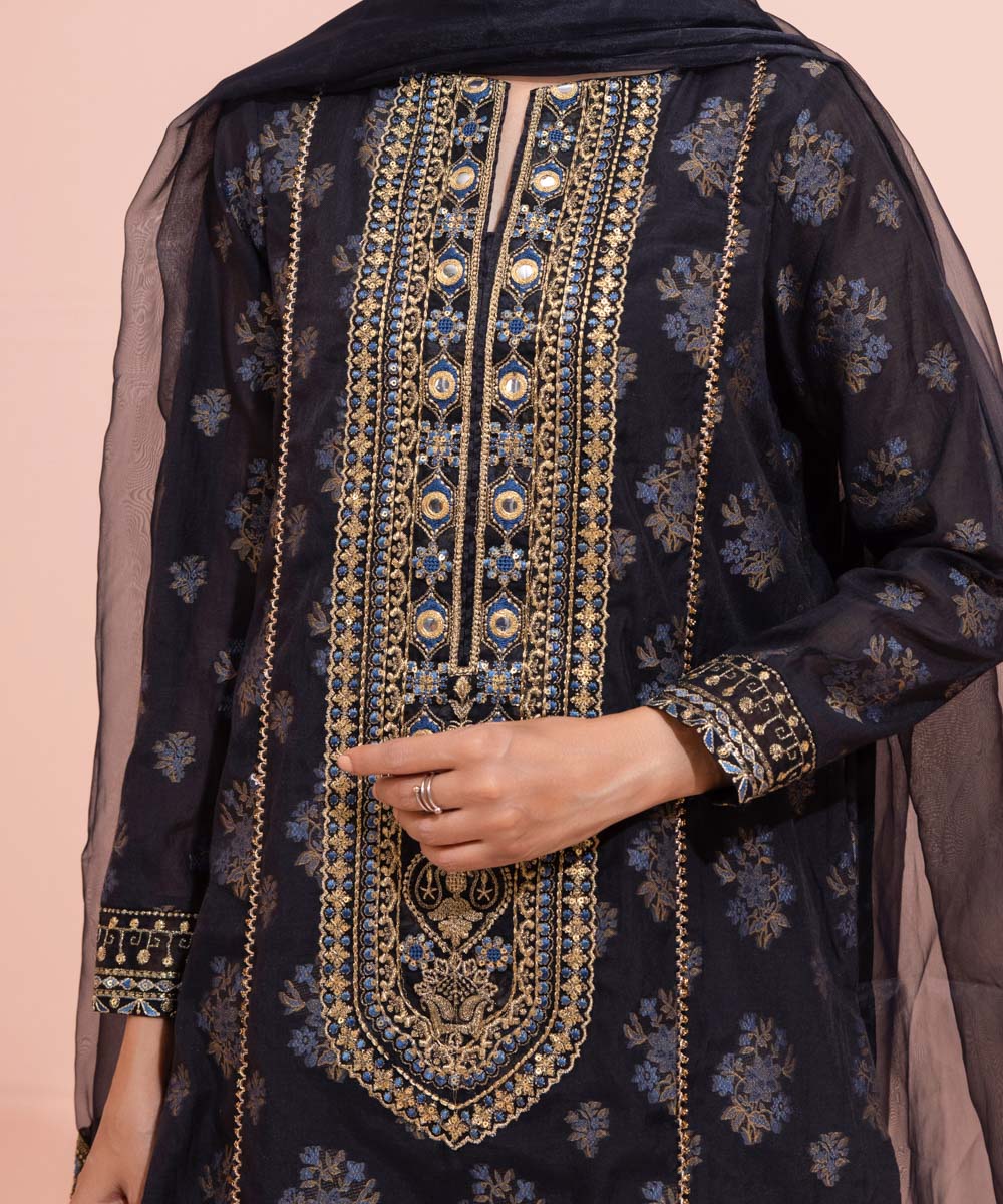 Women's Eid Pret Kota Jacquard Embroidered Black 2 Piece Suit