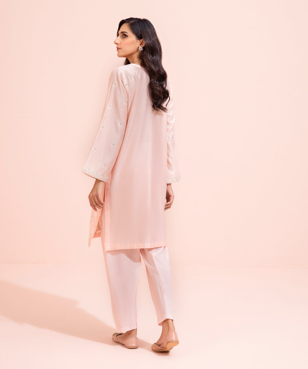 Women's Eid Pret Cotton Net Embroidered Blush Pink 2 Piece Suit