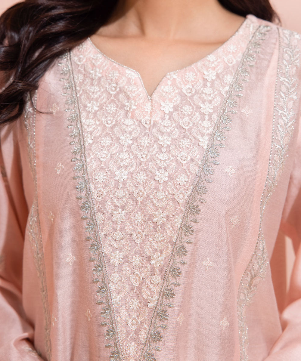 Women's Eid Pret Cotton Net Embroidered Blush Pink 2 Piece Suit