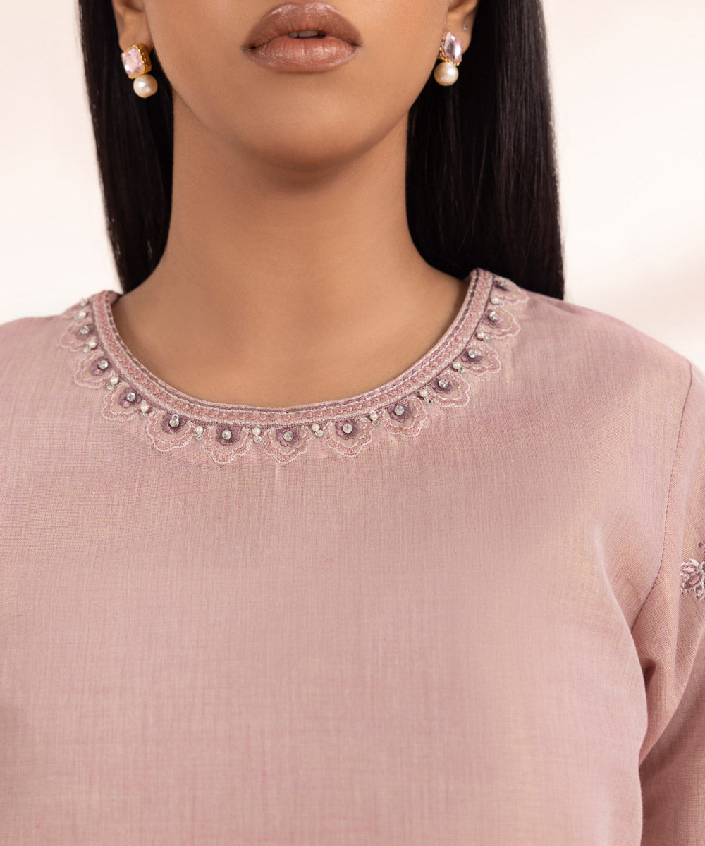 Women's Pret Masoori Embroidered Pink 2 Piece Suit
