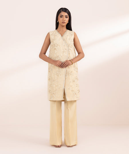 Women's Pret Masoori Embroidered Beige 2 Piece Suit