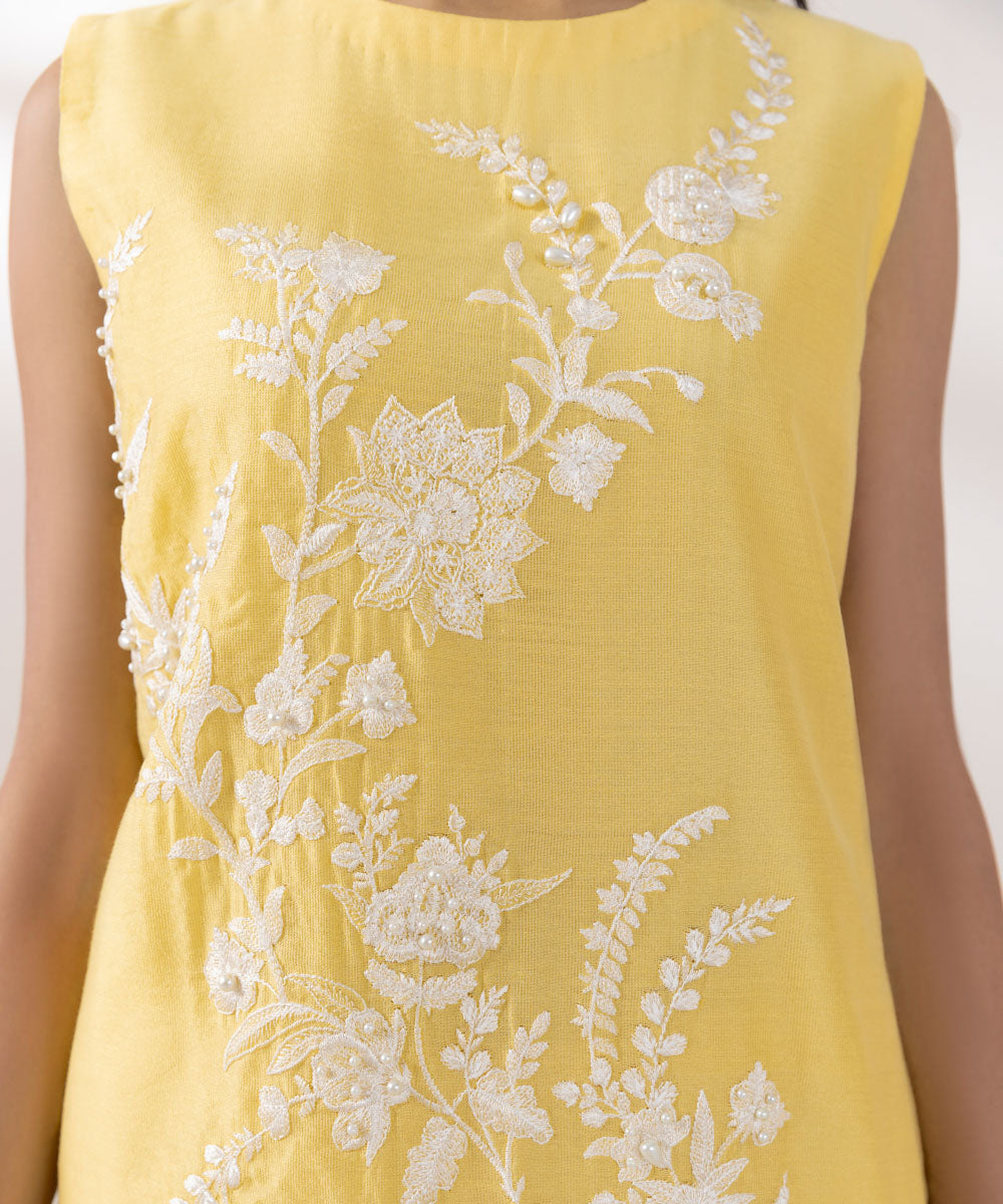 Women's Pret Silk Cotton Net Embroidered Yellow 2 Piece Suit