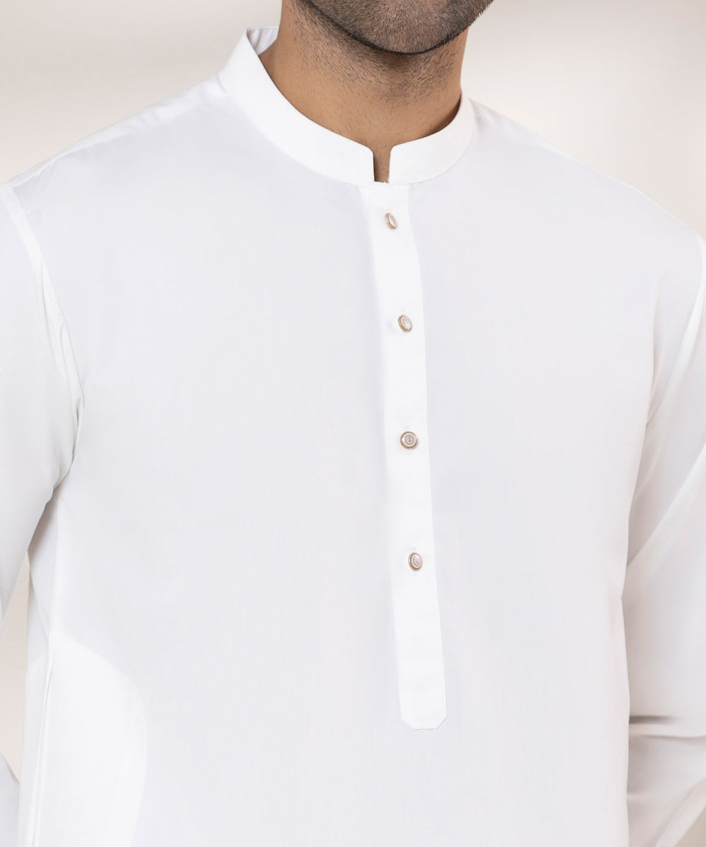 Men's Stitched Wash & Wear Plain White Straight Hem Kurta Shalwar