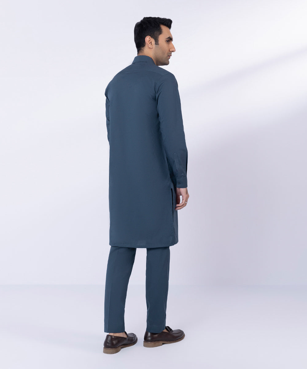 Men's Stitched Blue Fine Cotton Suit